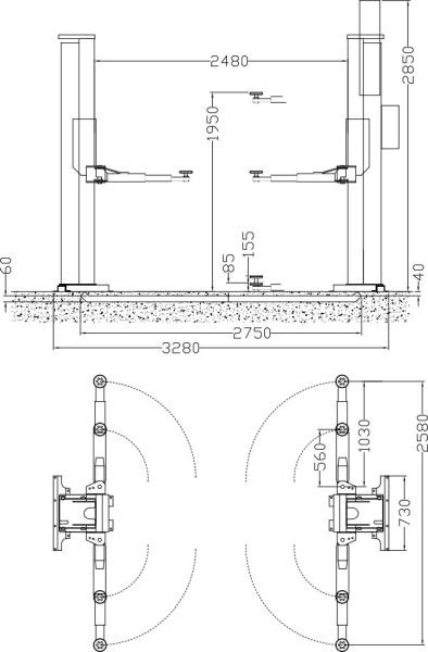 Zavagli Eurolift Z62I/3S schwellenfreie 2-Säulen-Hebebühne 3500kg Kabeldurchführung im Boden